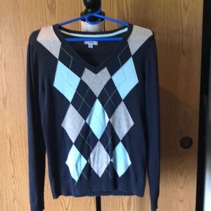 Cute argyle sweater blue grey Med